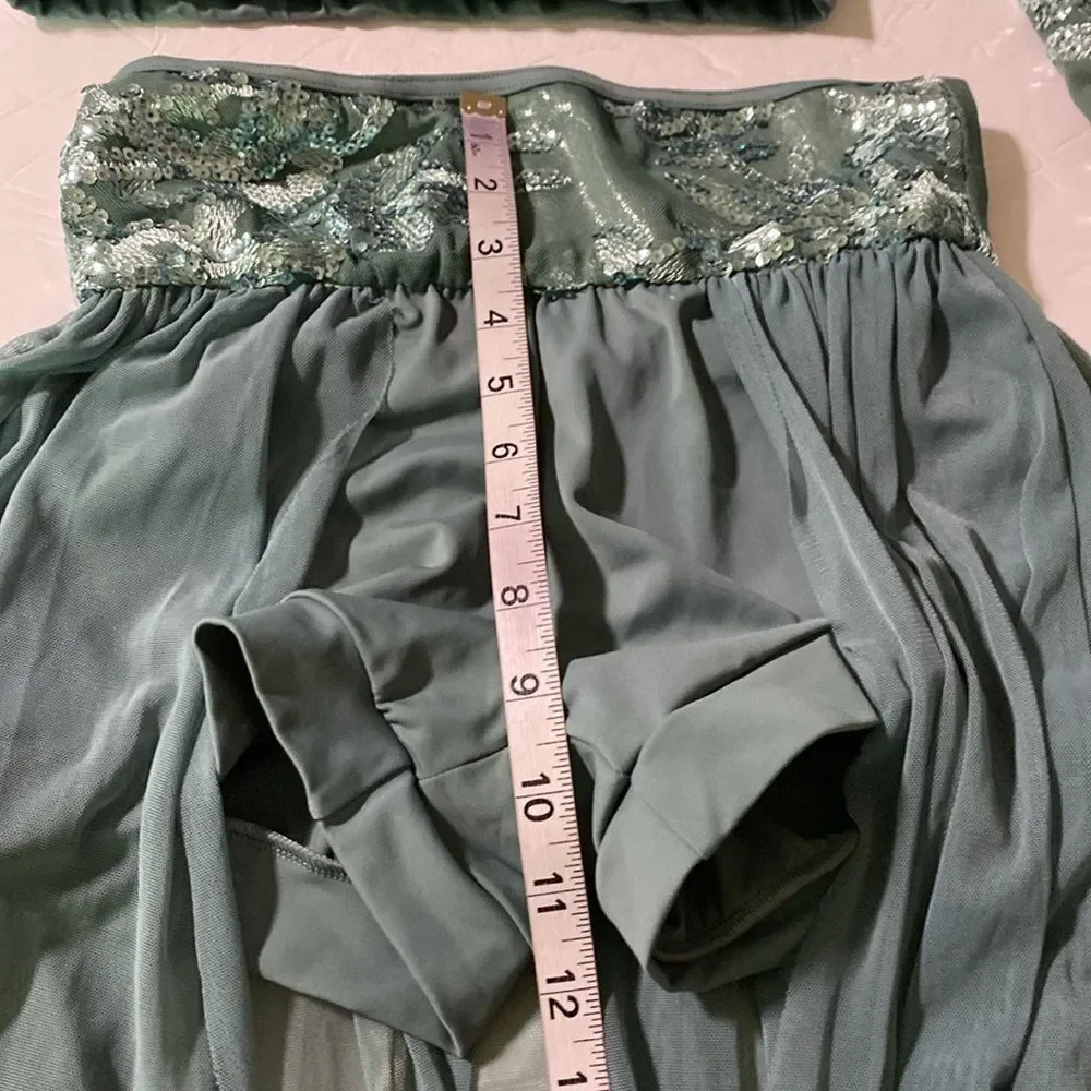 WEISSMAN Dance Costume 2 piece Sage green sequin Guiltfree 10337 SA adult